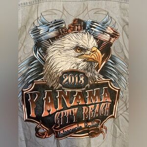 Bikerwear 2013 Panama City Rally Denim Shirt Vest Button Up Cut Off Sleeve 2XL